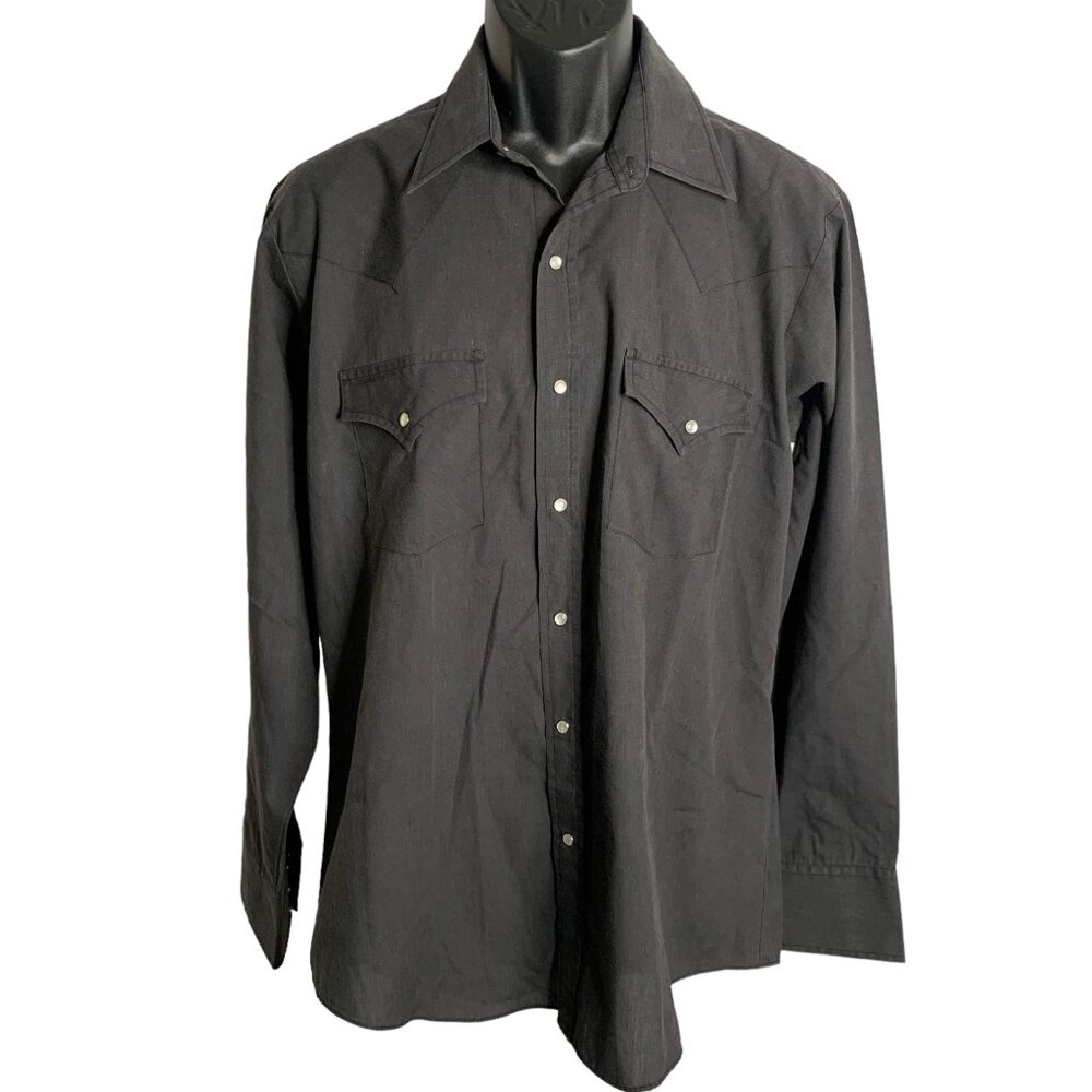 Vintage 90s Sheplers Western Pearl Snap Shirt L Dark Grey Long Sleeve One Point